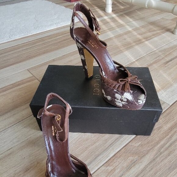 Gucci Floral Print Brown Platform Shoes Eur. 34C - Picture 2 of 16